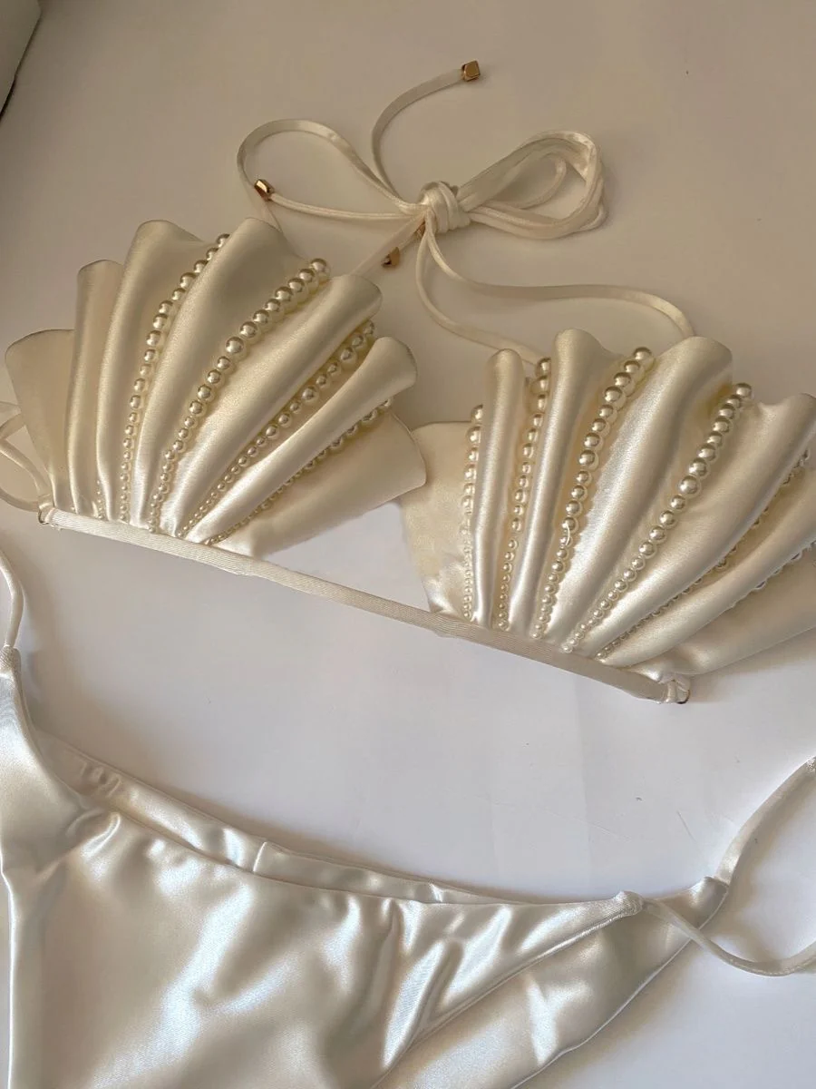 Luxe Pearl Shell Push-Up Bikini – Mermaid-Inspired Beach Set - Image 2