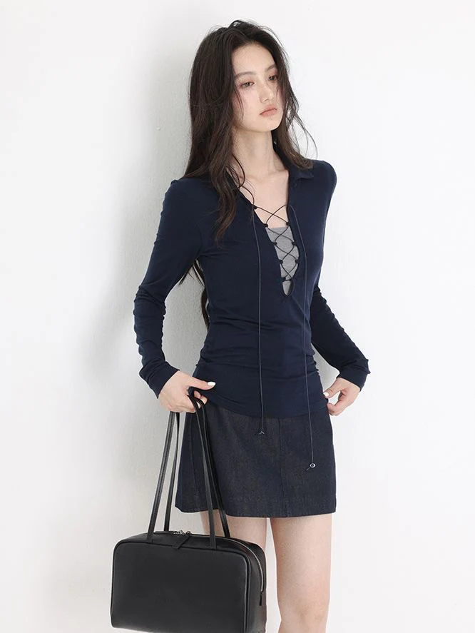 Midnight Lace-Up Fitted Top - Image 4