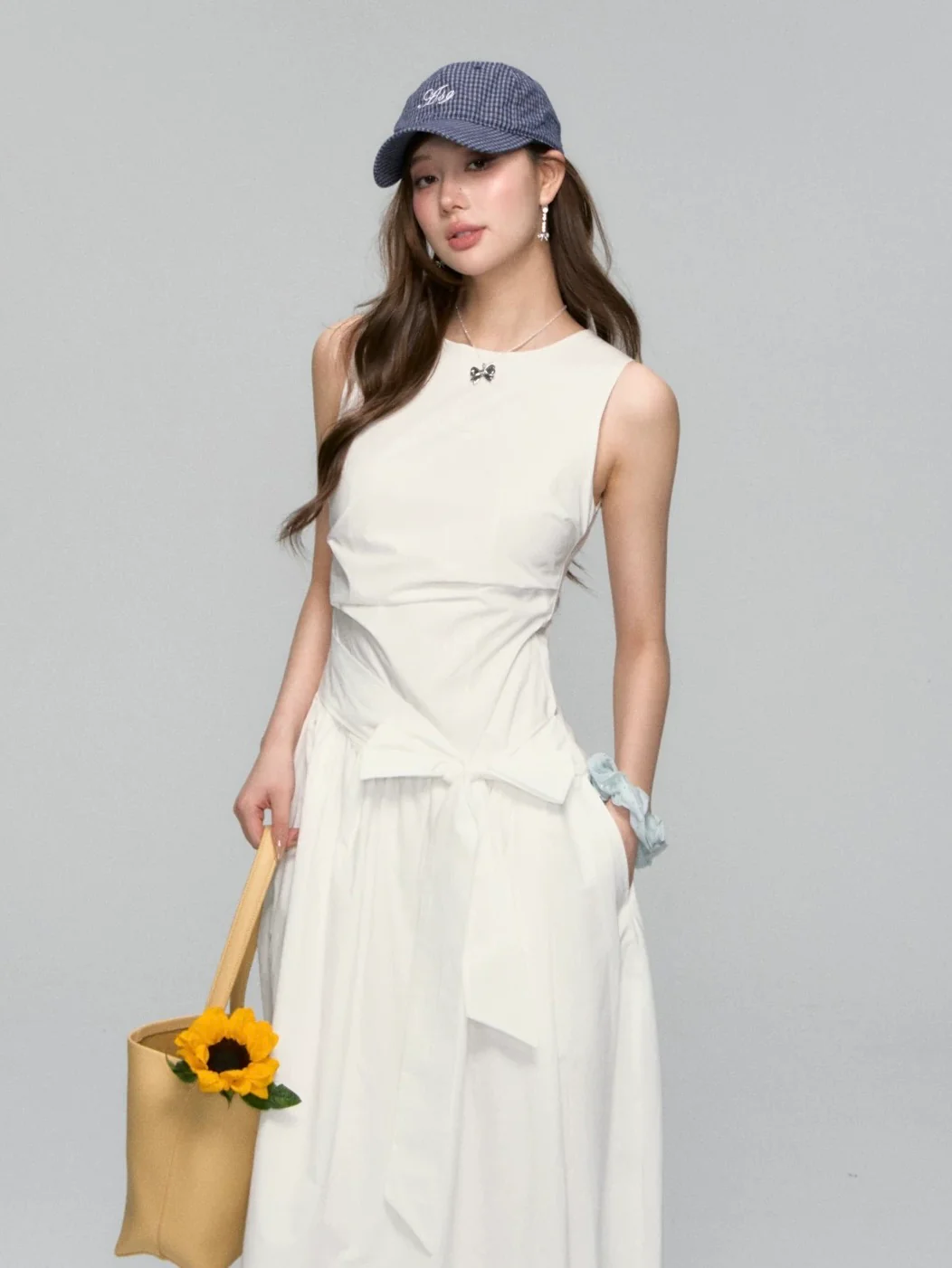 Minimalist Sleeveless Tie-Waist A-Line Dress – Nautical Chic Tank Style - Image 4