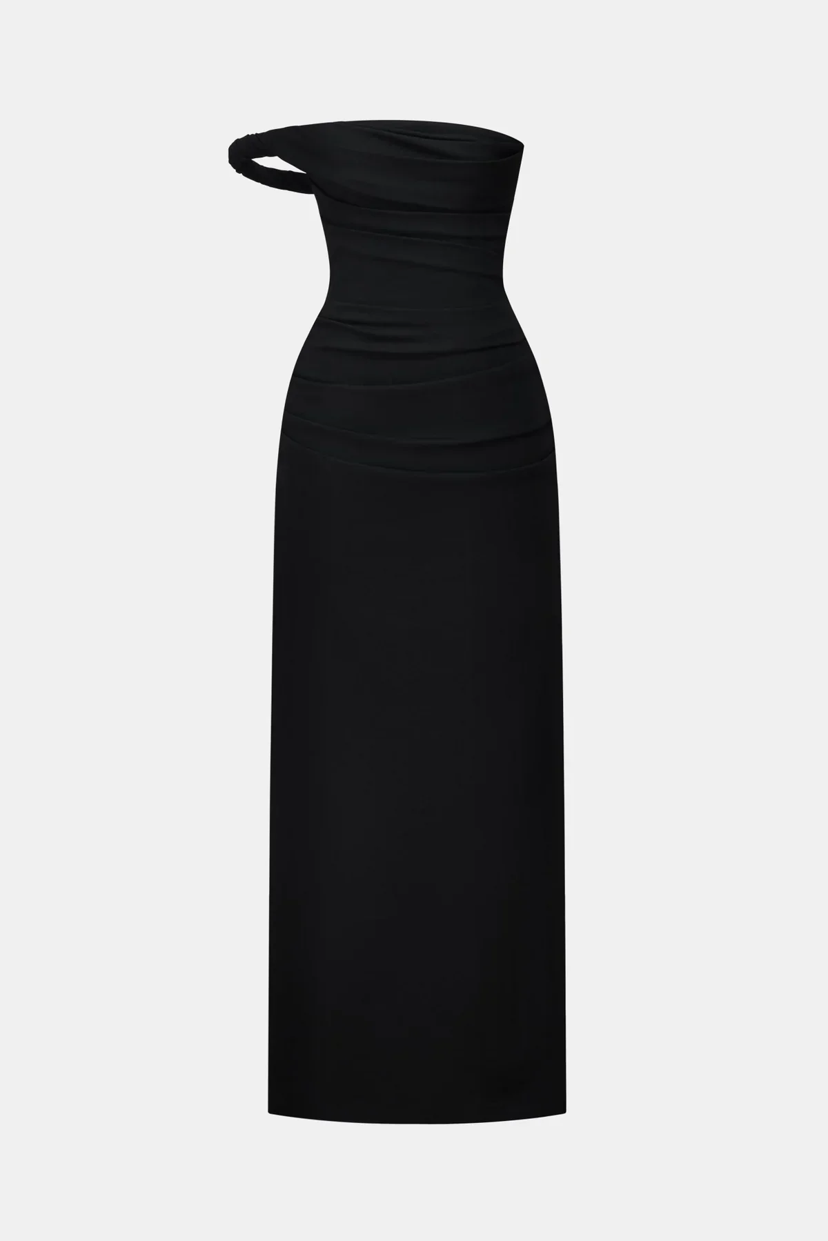 Montsand Black One-off Shoulder Draped Midi Dress