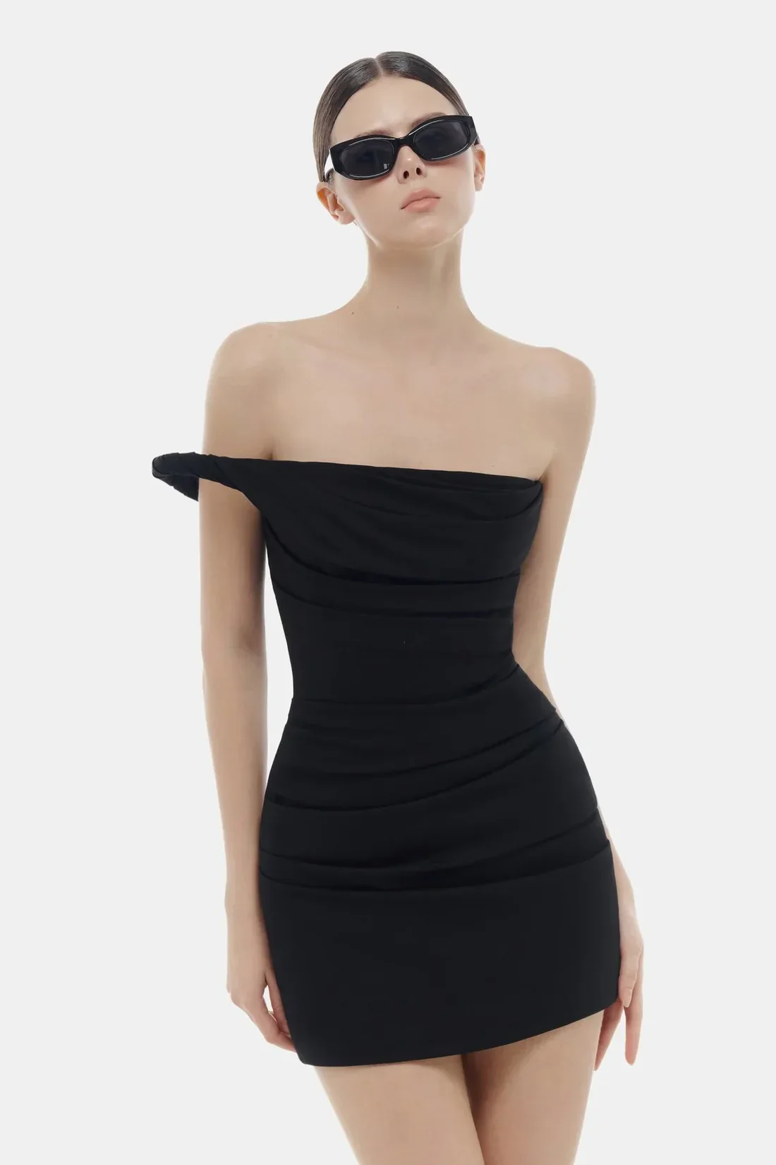 Montsand Black One-off Shoulder Draped Mini Dress - Image 4
