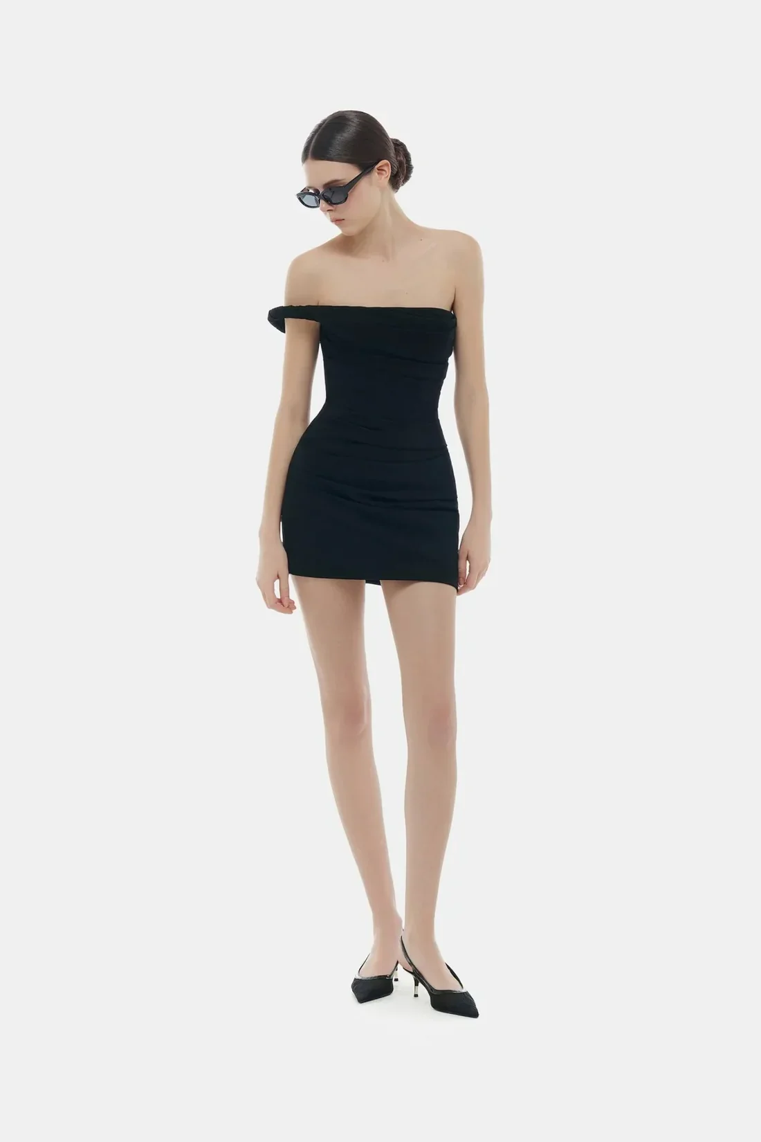 Montsand Black One-off Shoulder Draped Mini Dress - Image 5