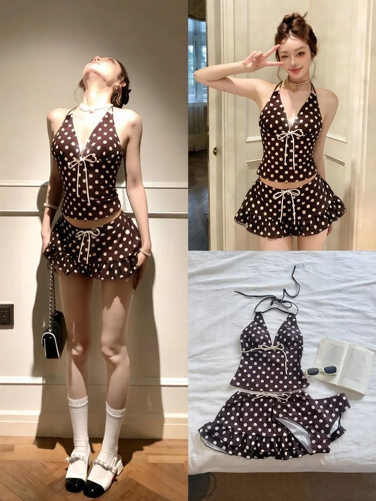 MUSE Polka Dot Halter Bikini Set with Mini Skirt - Image 2