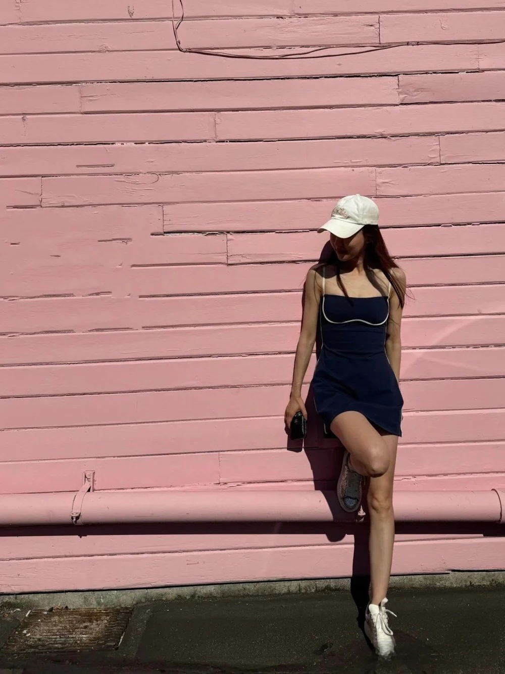 Navy Contrast Trim Mini Swim Dress - Image 2