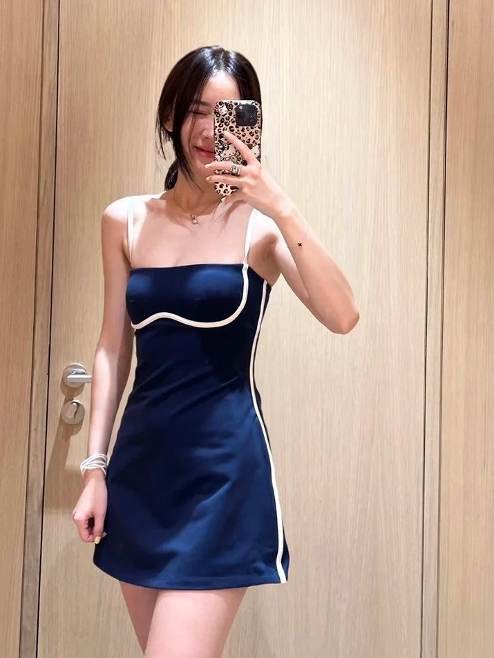 Navy Contrast Trim Mini Swim Dress - Image 5