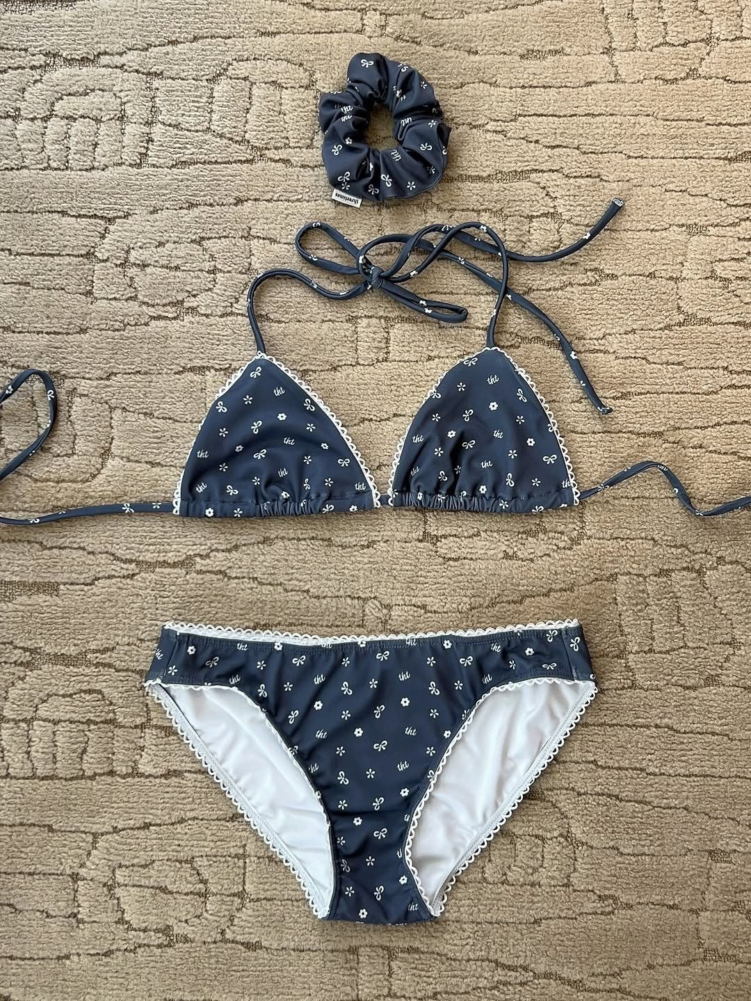 Navy Floral Bow 3-Piece Bikini Set - Image 7