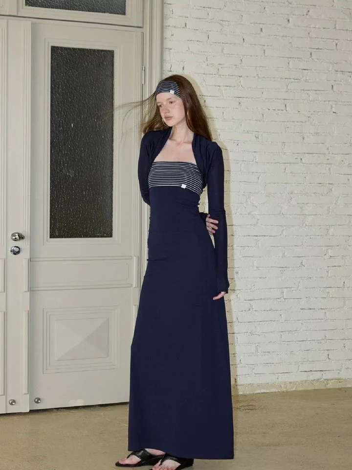 Navy Striped Two-Piece Maxi Dress - Image 4