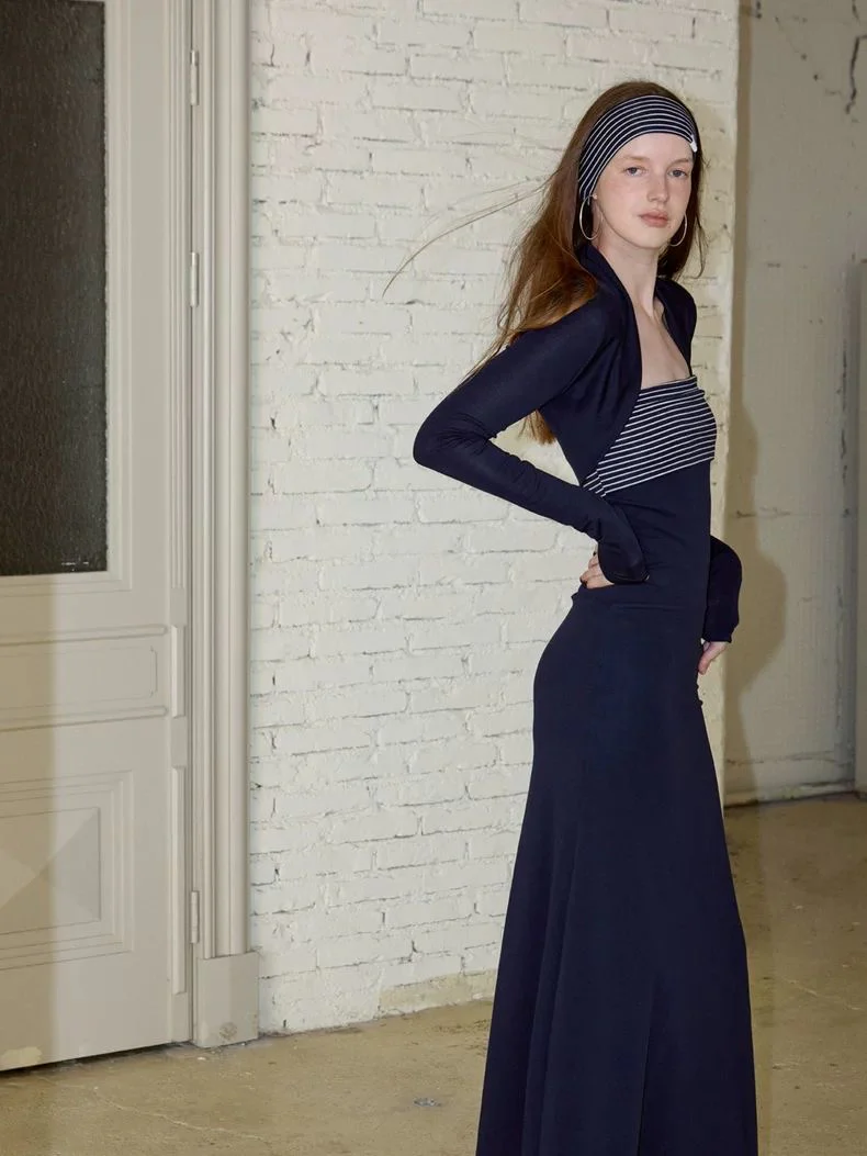 Navy Striped Two-Piece Maxi Dress - Image 5
