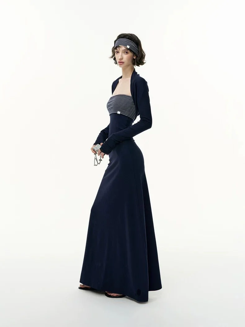 Navy Striped Two-Piece Maxi Dress - Image 6