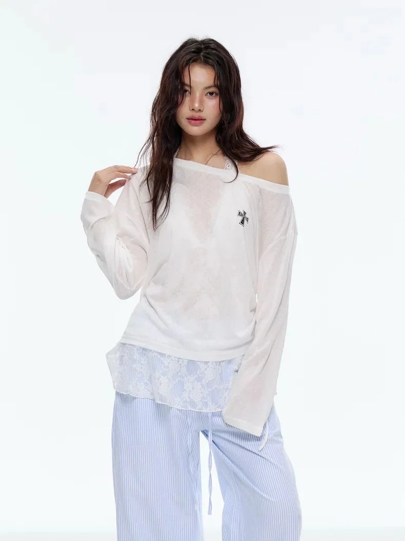 Off-Shoulder Layered Mesh Tee