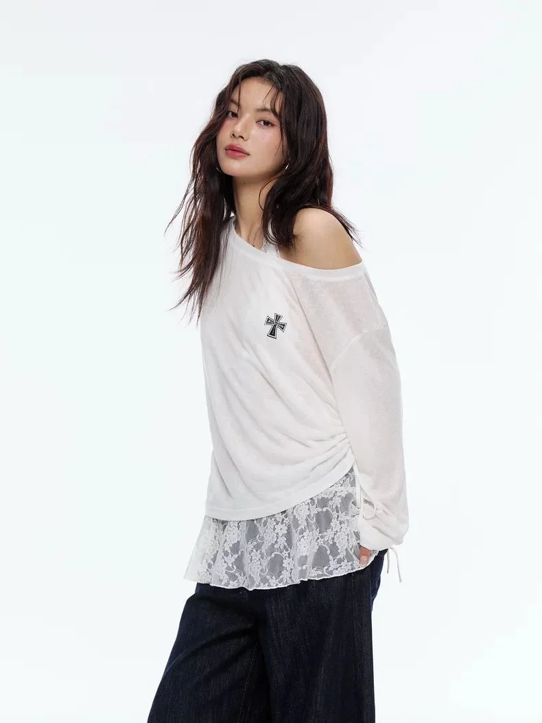 Off-Shoulder Layered Mesh Tee - Image 4