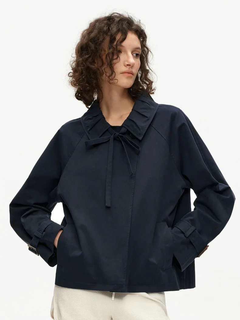 Original Cropped Trench Coat | Design Bow-Tie Khaki Jacket - Image 2