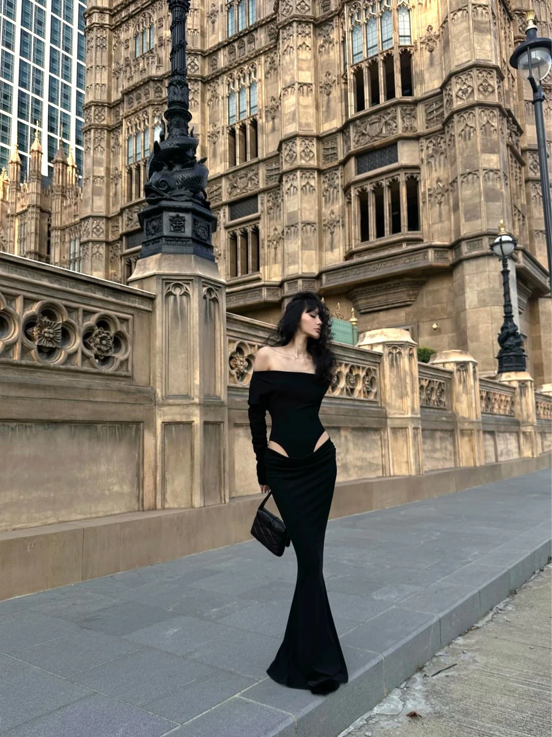 'Paris in Rain' - Off-the-shoulder Cut-out Dress - Image 2