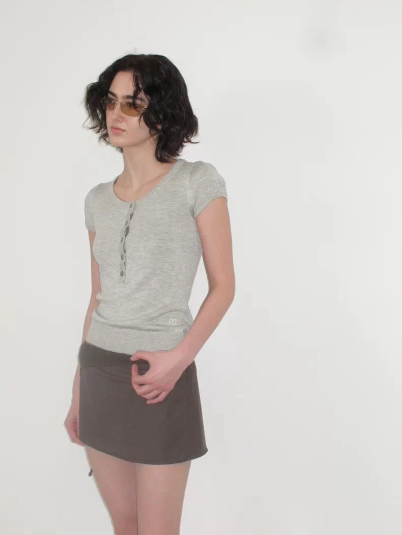 Patchwork Layered Sheer Skirt-Pants with Belt – Low-Saturation Chestnut Brown - Image 3