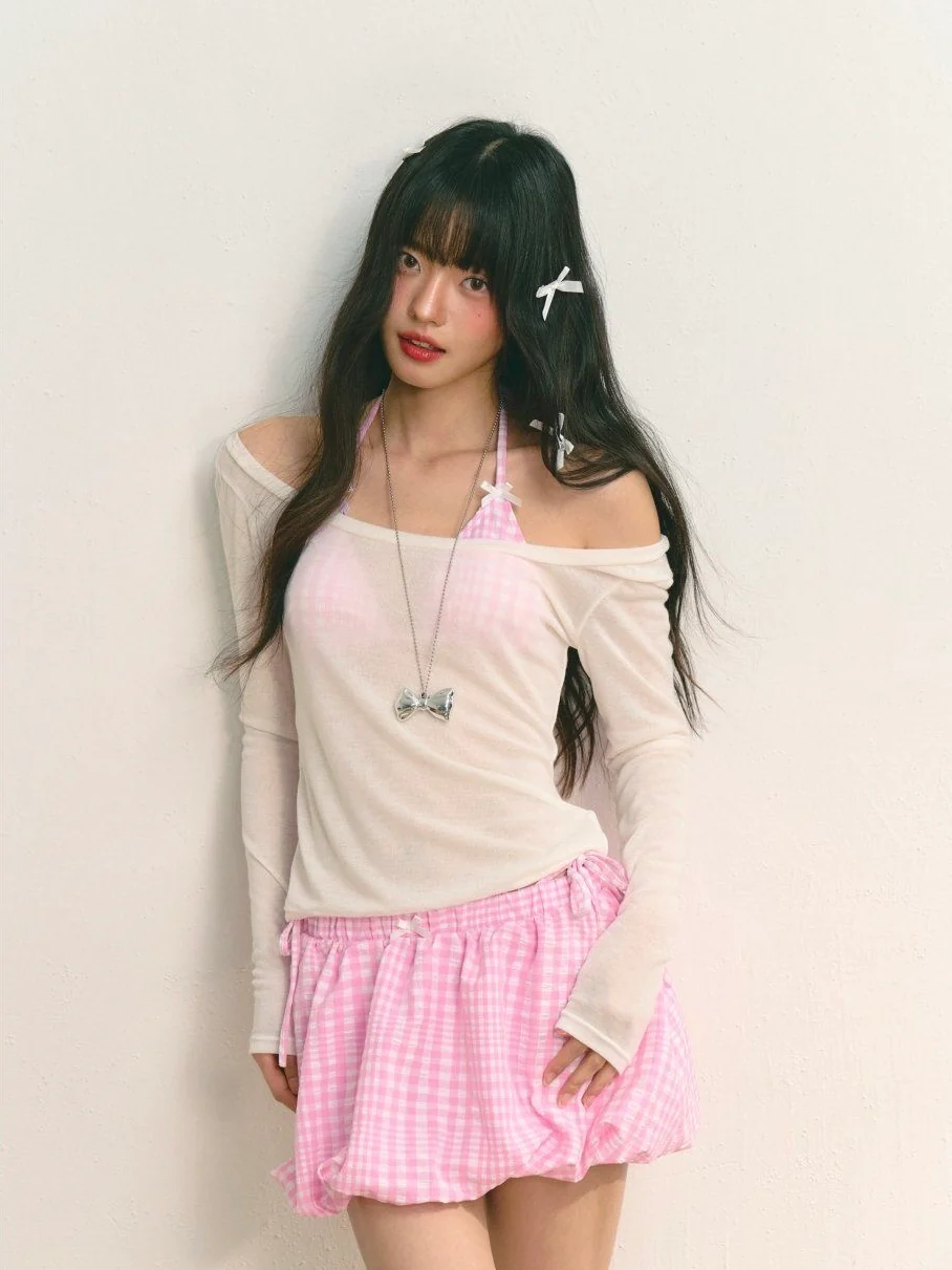 Pink Gingham Bikini & Puff Skirt Set - Image 3