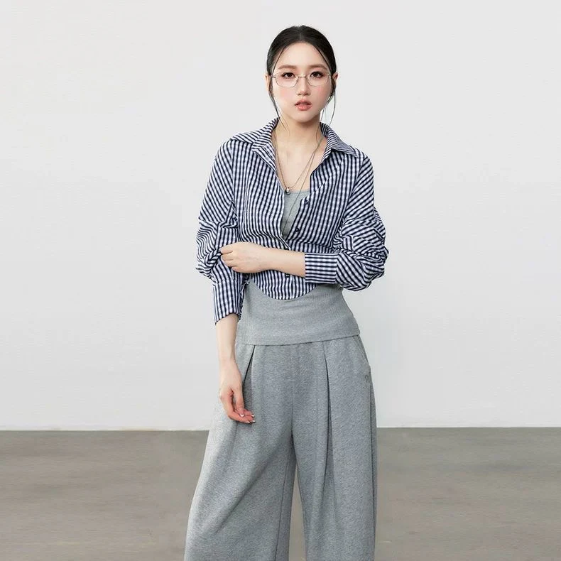 Plaid Two-in-One Shirt with Vest | Designer Style Blouse - Image 5