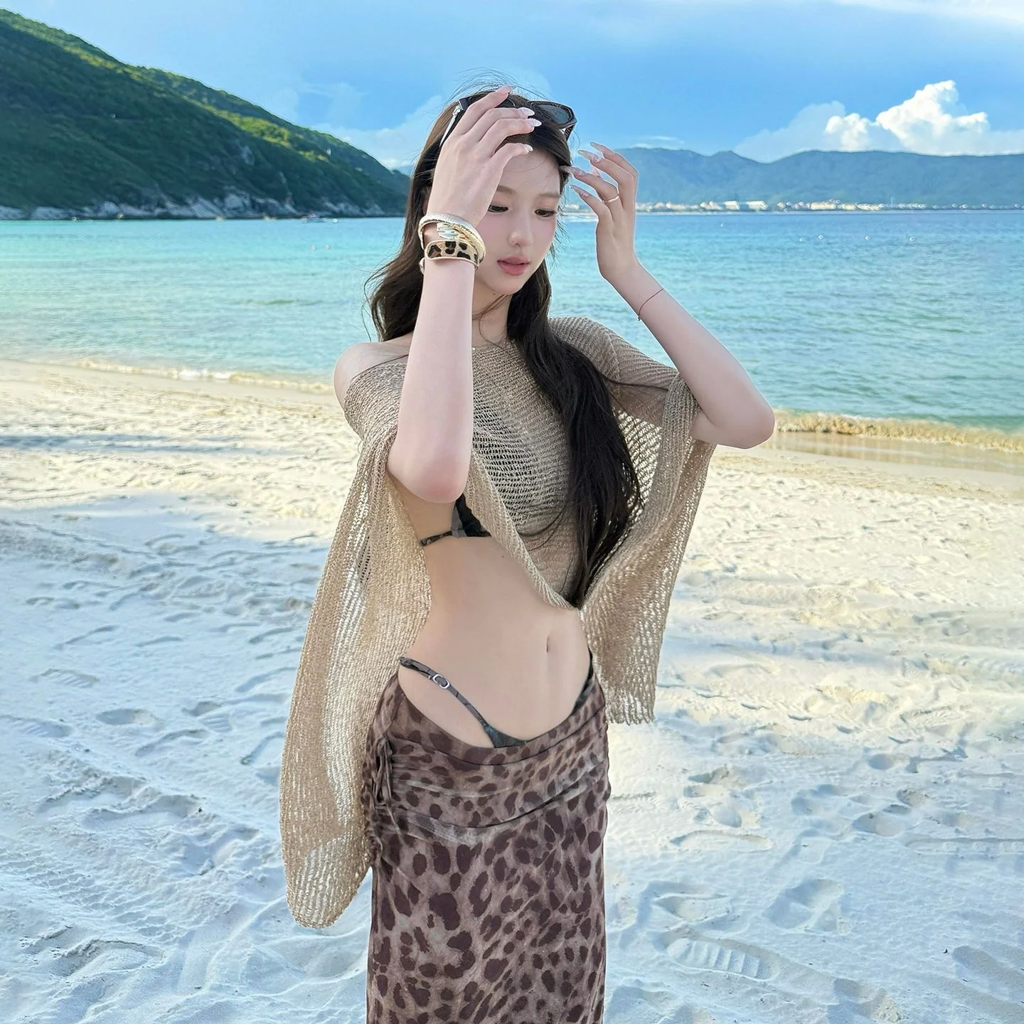 Premium Coffee Knit Sheer Bikini Cover-Up – Champagne Gold - Image 3