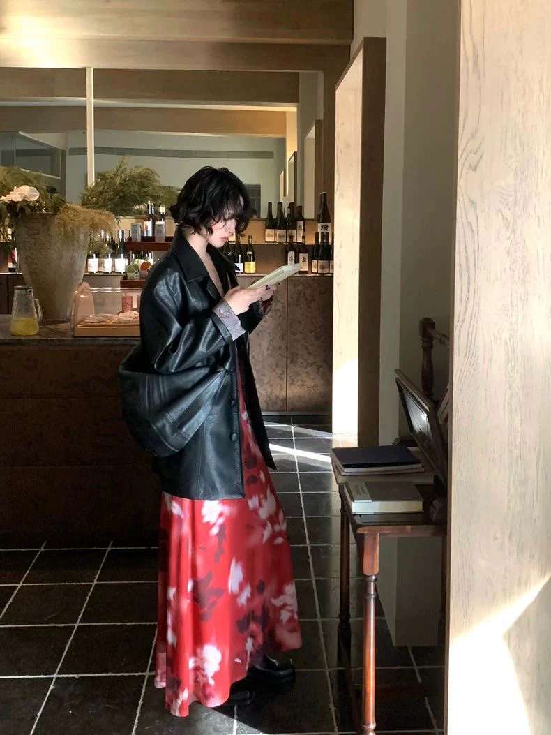 Red Floral Sheer Long-Sleeve Maxi Dress - Image 3