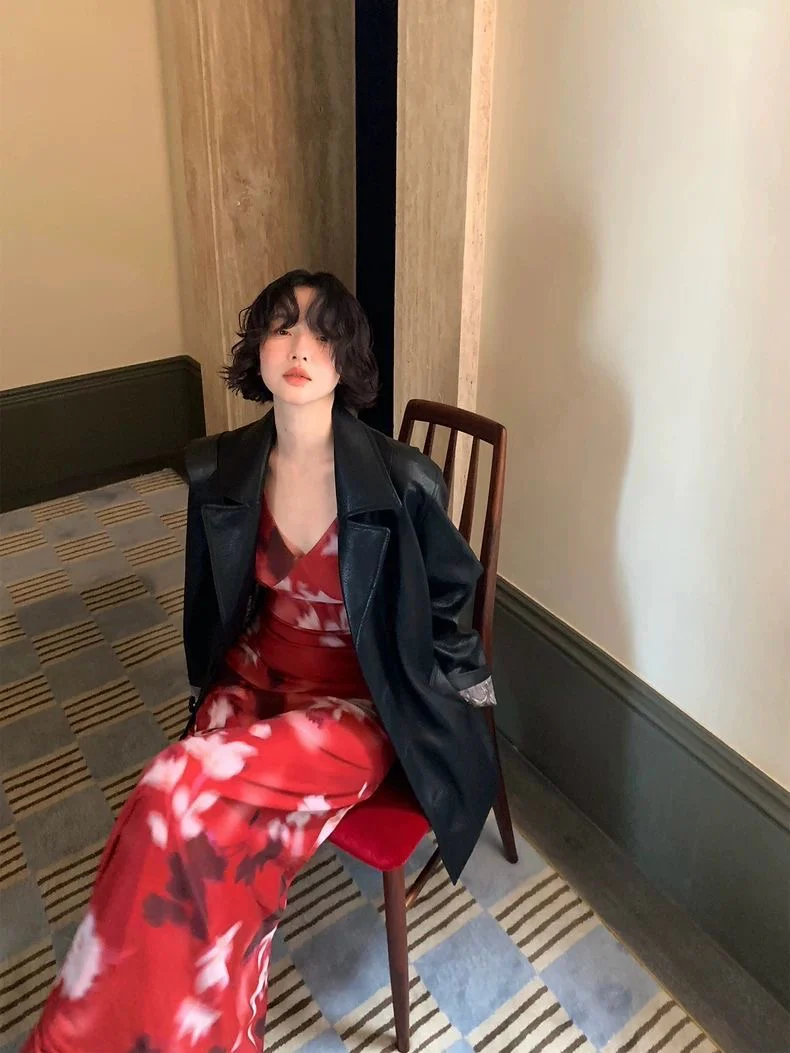 Red Floral Sheer Long-Sleeve Maxi Dress - Image 4