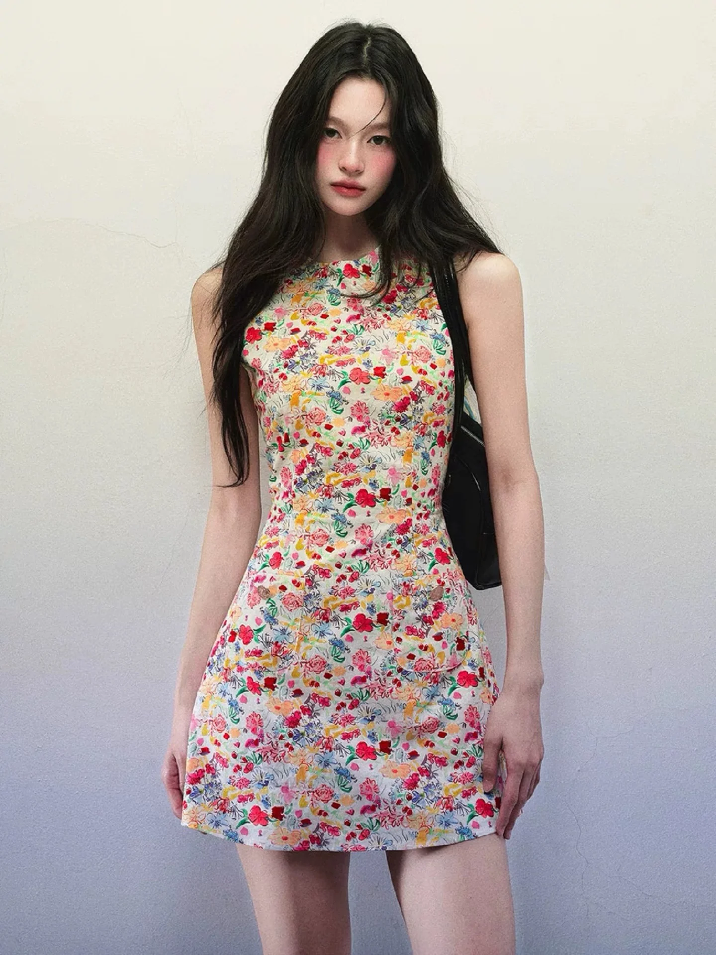Red Floral Sleeveless Fit-and-Flare Mini Dress