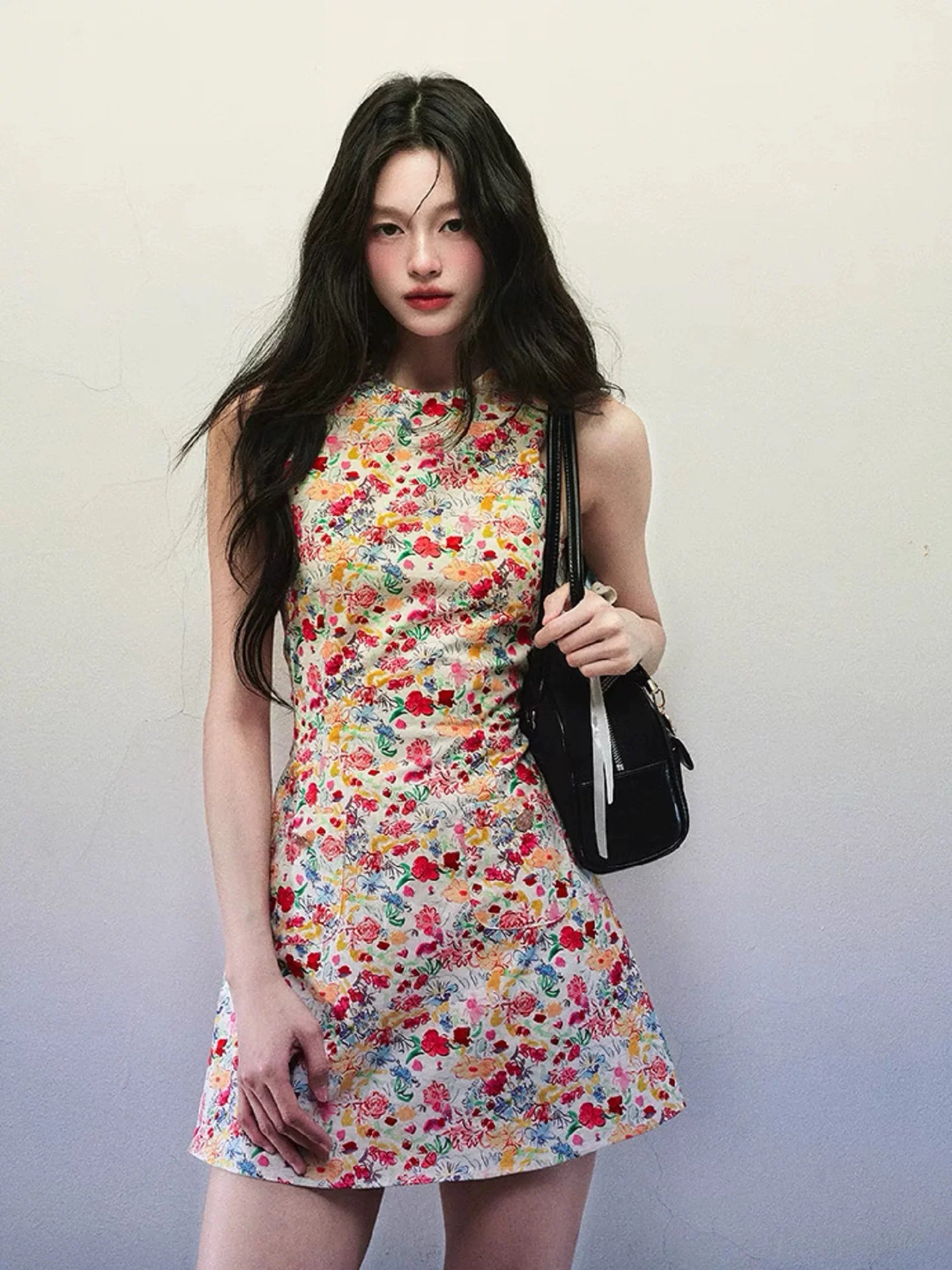 Red Floral Sleeveless Fit-and-Flare Mini Dress - Image 2