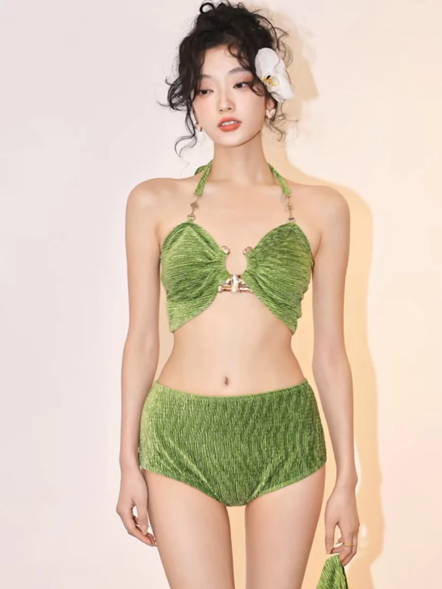 Retro Halter Crinkle Bikini Set - Image 2