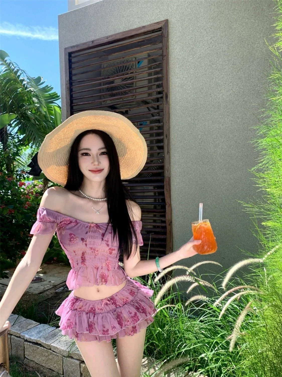 ROSÉ Floral Ruffle Bikini Set with Mini Skirt - Image 3