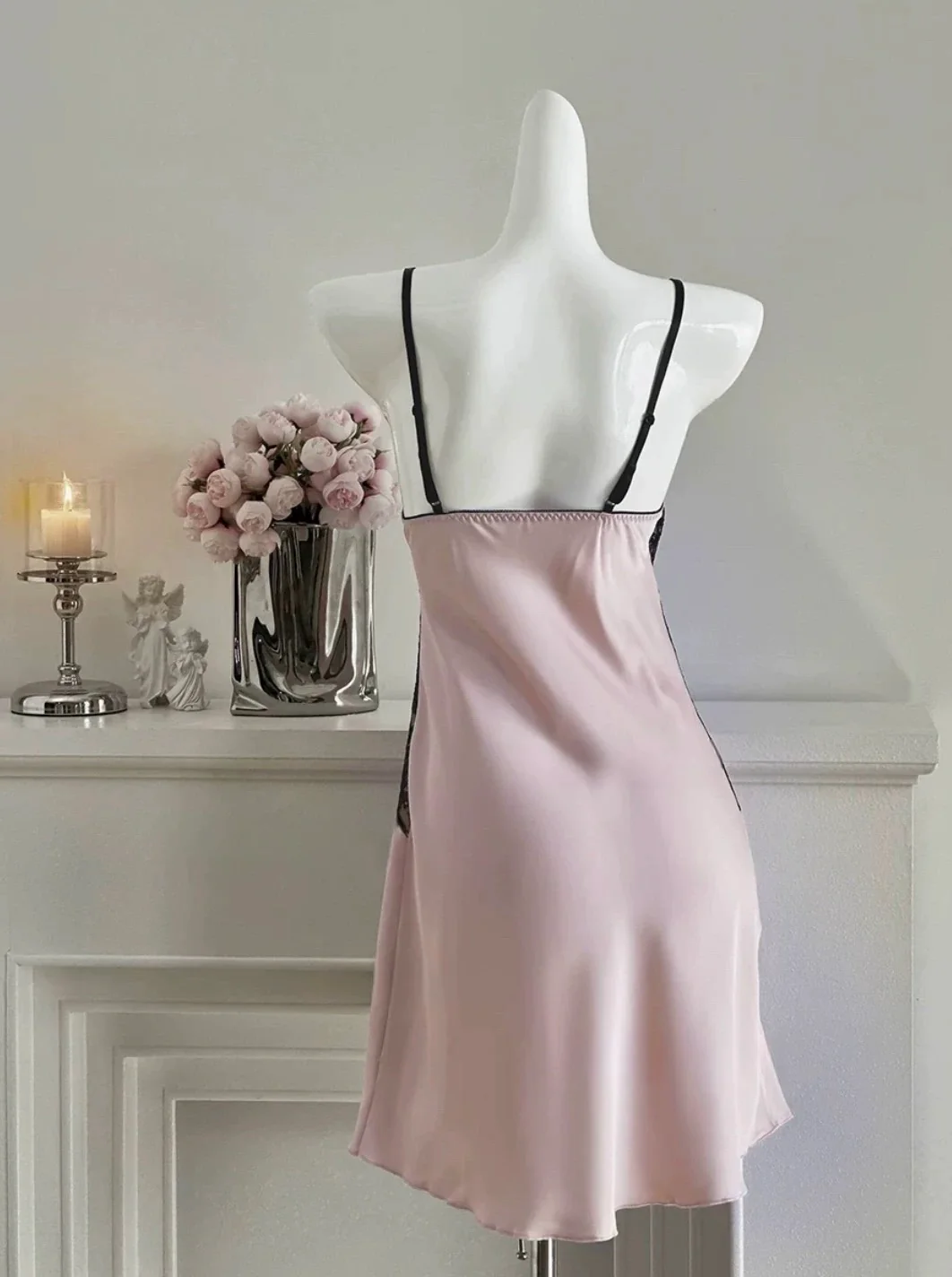 Rozen Maiden Dark Coquette Black Pink Satin Nightgown - Romantic Gothic Aesthetic Slip Dress - Image 4