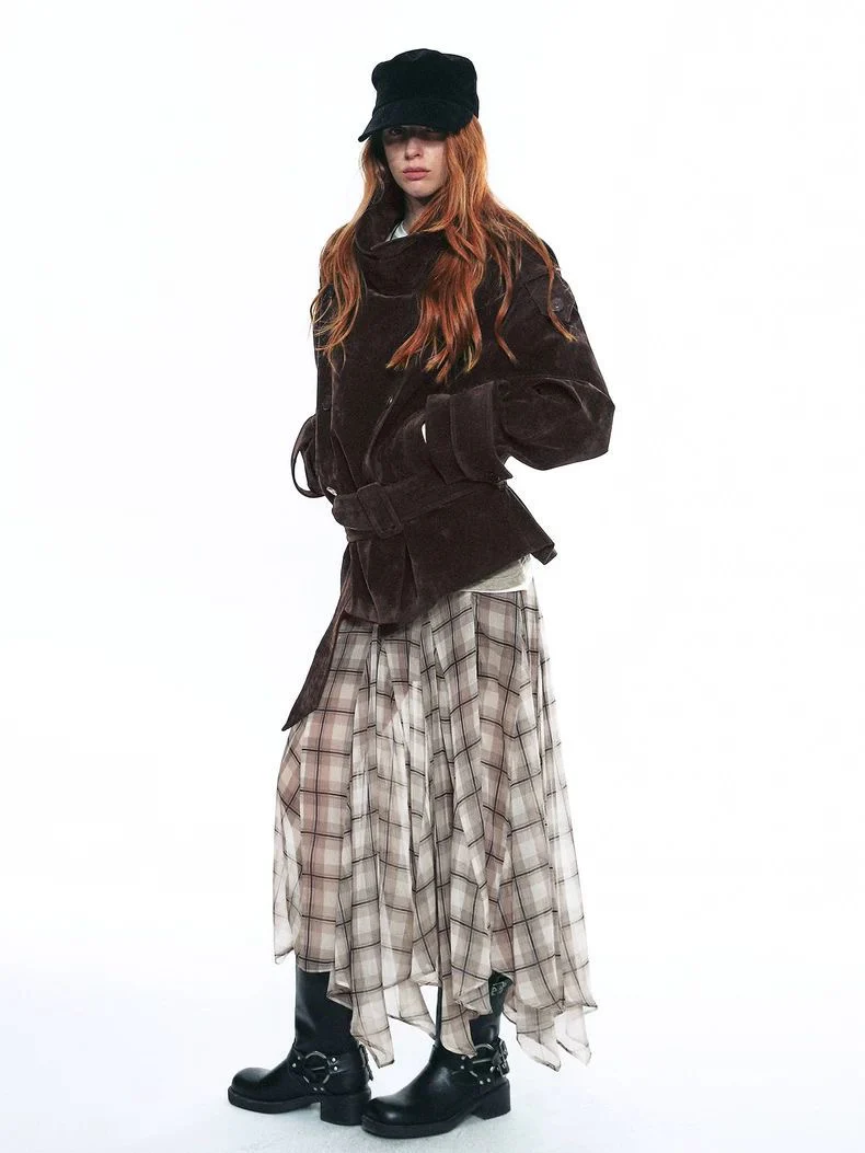 Scottish Plaid Asymmetrical Flow Midi Skirt - Image 2
