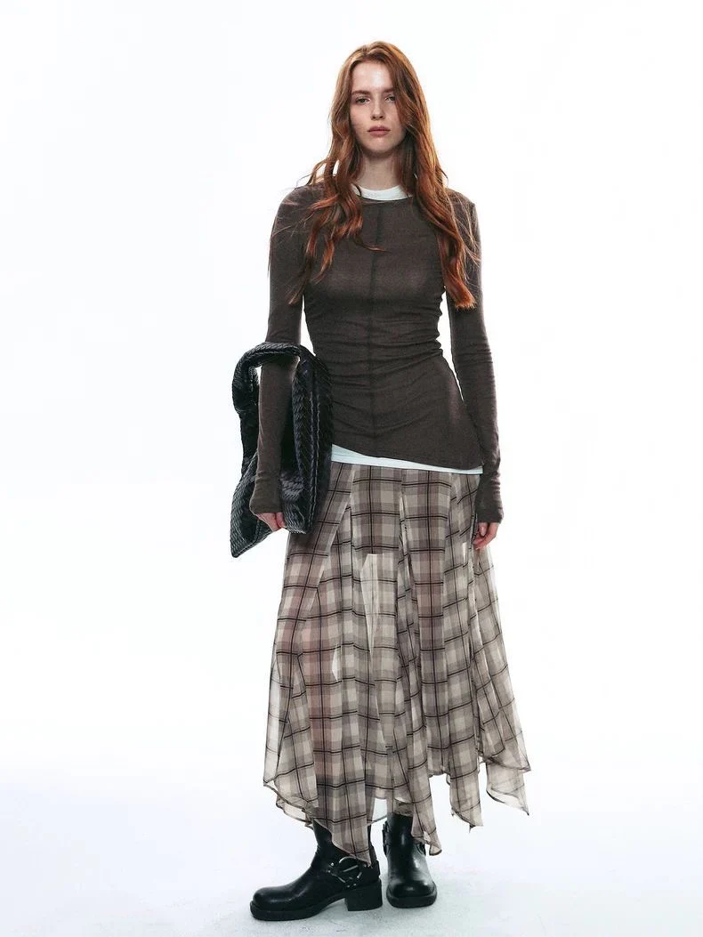 Scottish Plaid Asymmetrical Flow Midi Skirt - Image 3