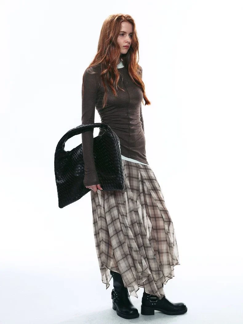 Scottish Plaid Asymmetrical Flow Midi Skirt - Image 4