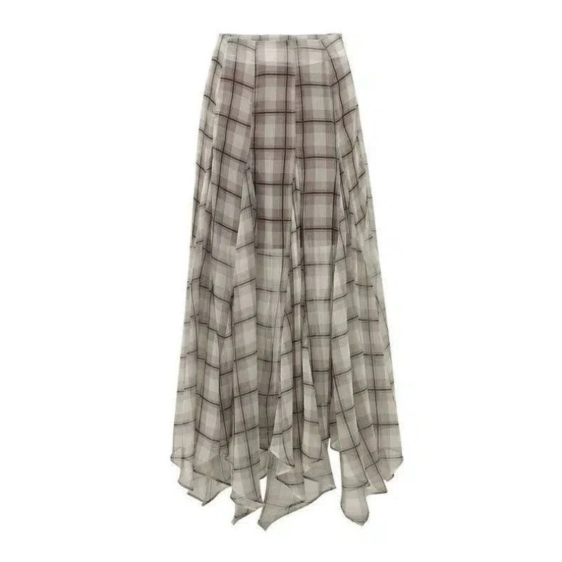 Scottish Plaid Asymmetrical Flow Midi Skirt - Image 5