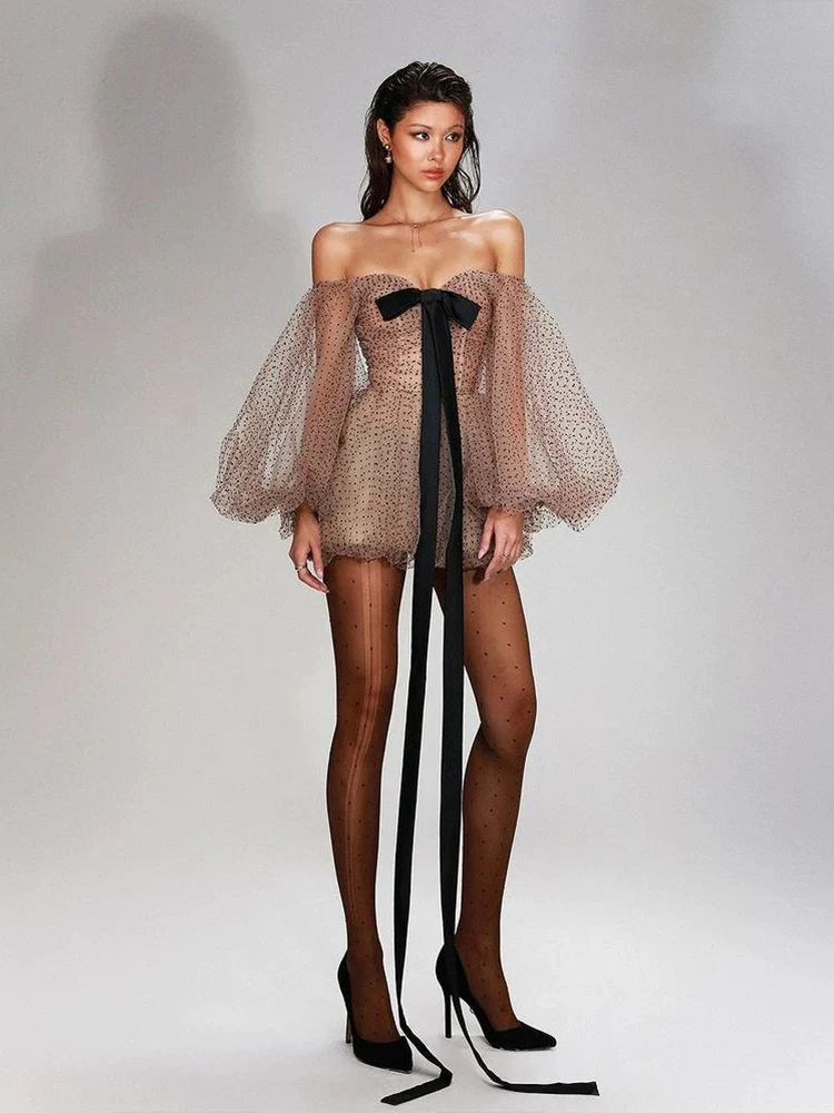 Sheer Polka Dot Bow Dress - Image 4