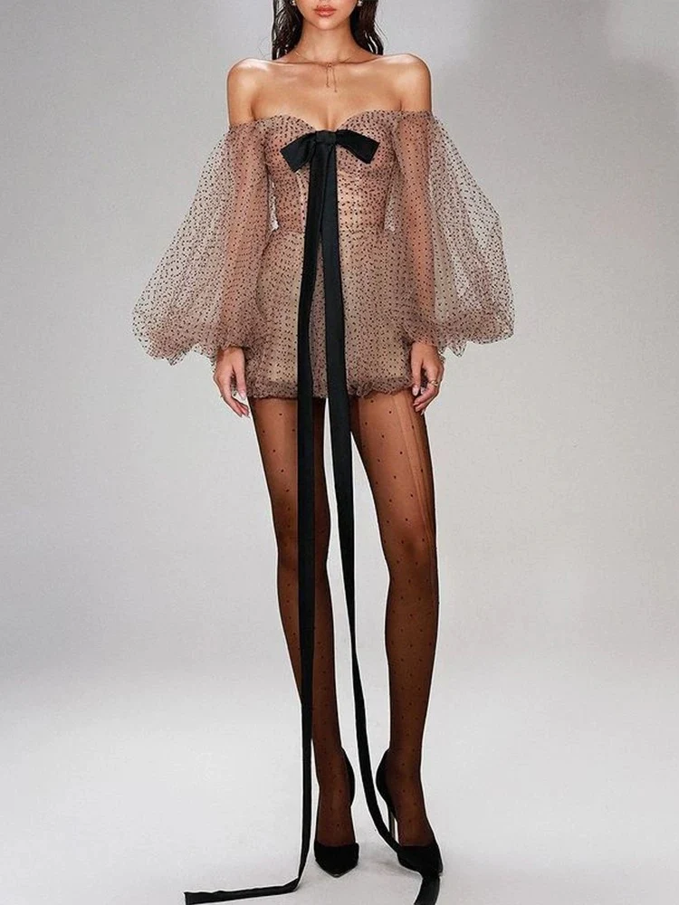 Sheer Polka Dot Bow Dress - Image 5