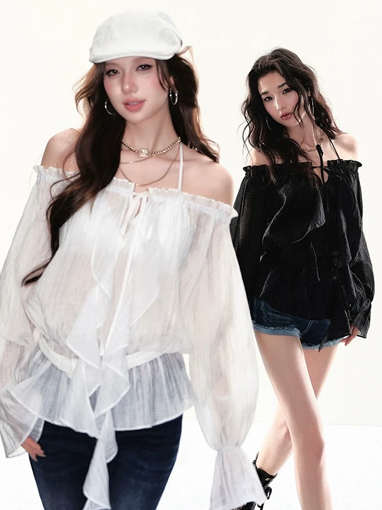 Sheer Ruffle Tie Blouse - Image 2