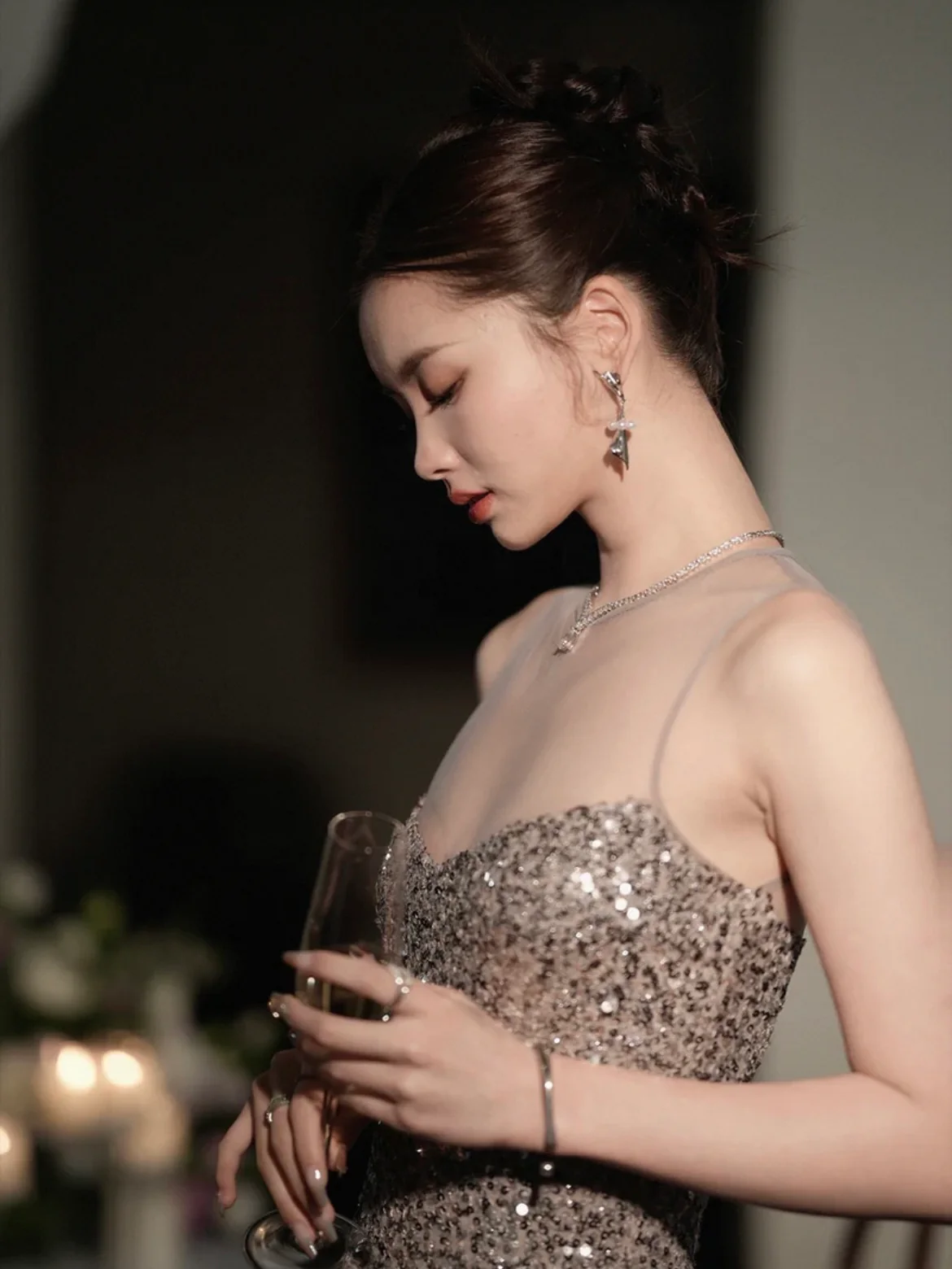 Silver Sequined Cutout Dress - Image 4
