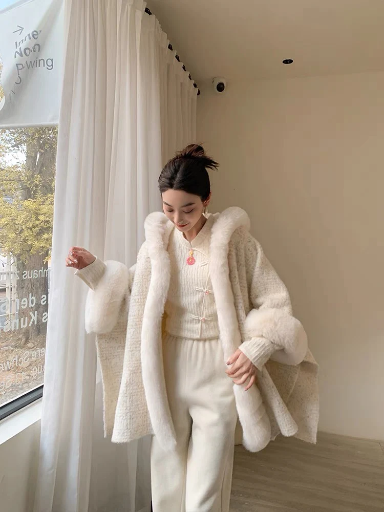 'Snowbunny' - White Cape with Rabbit Collar - Image 3