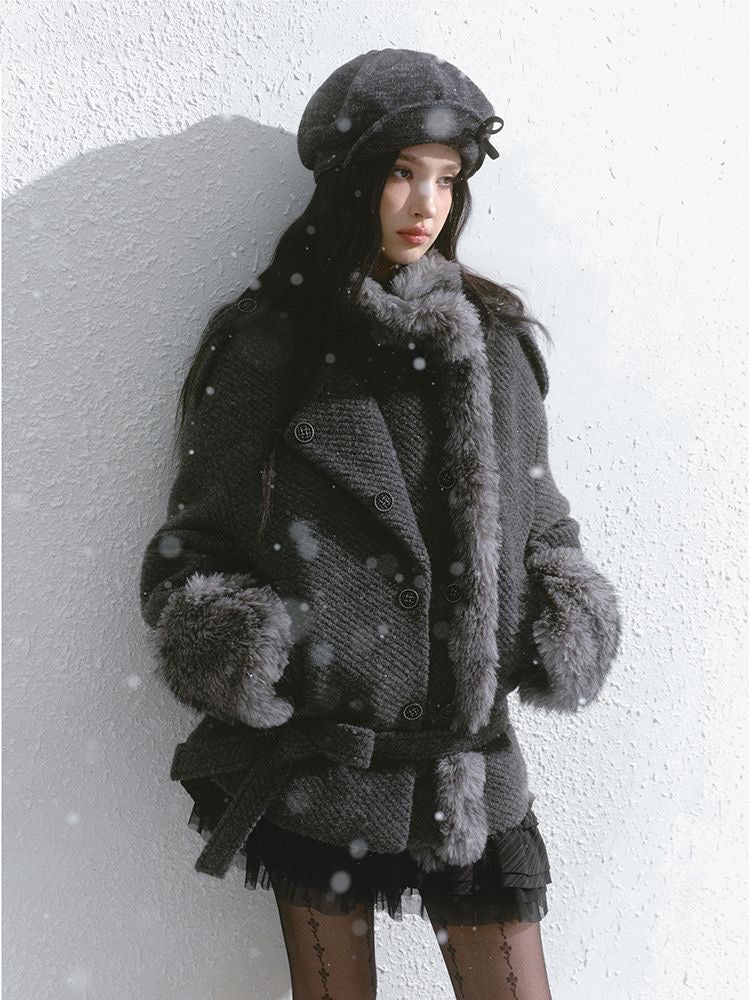 Snowfall Faux Fur Trim Wool Jacket - Image 2