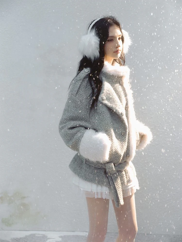 Snowfall Faux Fur Trim Wool Jacket - Image 3