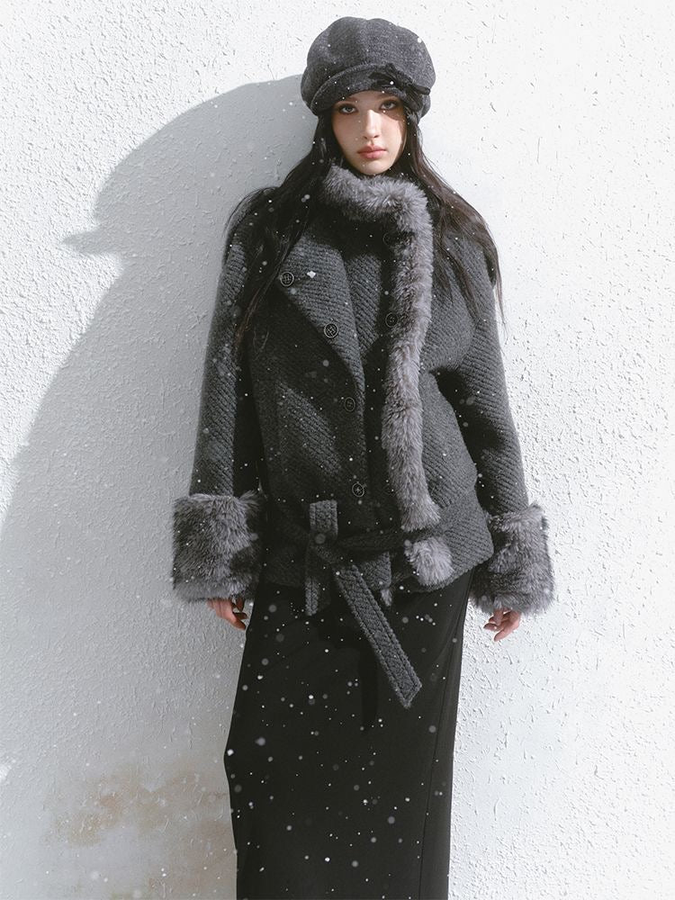 Snowfall Faux Fur Trim Wool Jacket - Image 6