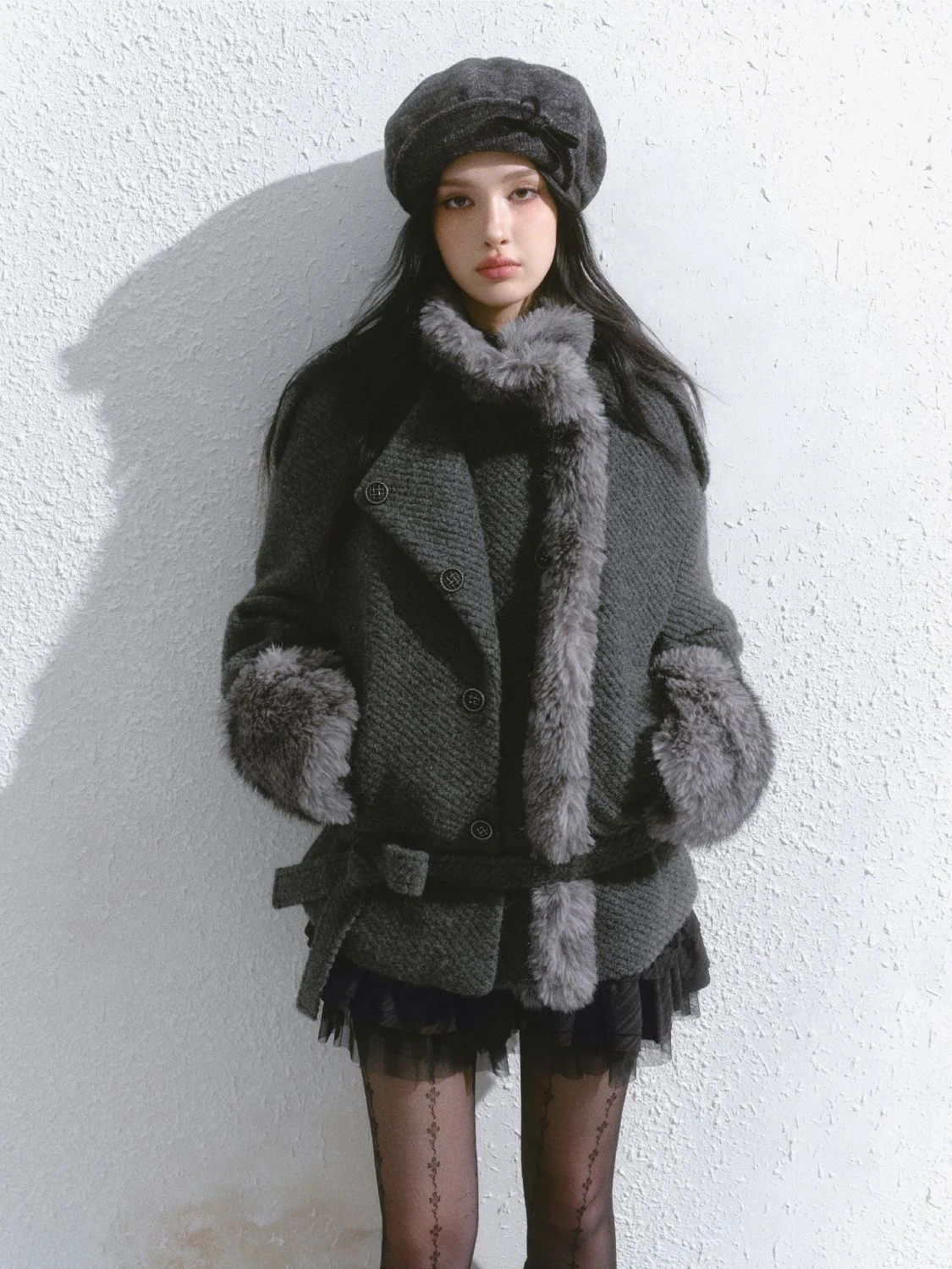 Snowfall Faux Fur Trim Wool Jacket - Image 7