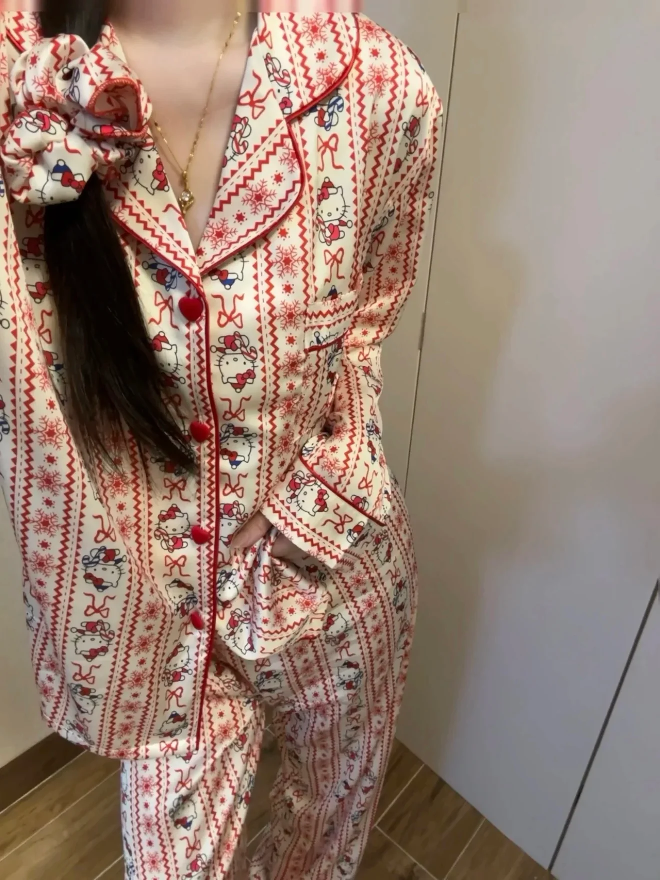 Snowflake Ice Blue Satin Pajama Set - Luxury Festive Winter Aesthetic Long Lounge Set - Image 4