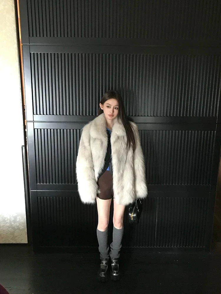 Statement Faux Fox Fur Coat – Mid-Length Fluffy Glam Jacket - Image 2