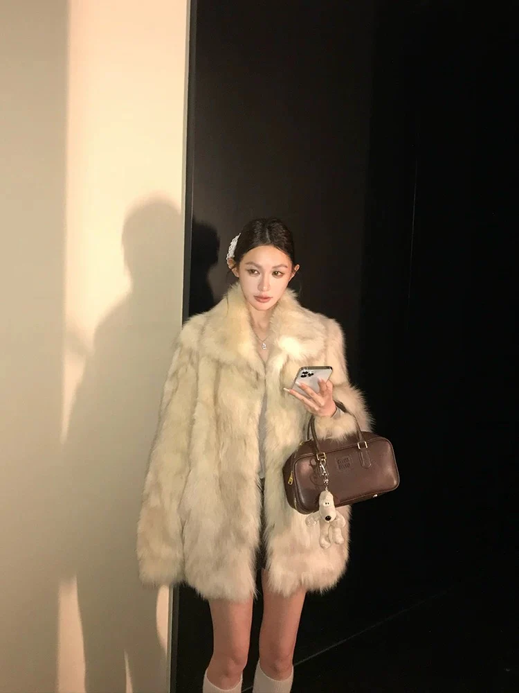 Statement Faux Fox Fur Coat – Mid-Length Fluffy Glam Jacket - Image 3