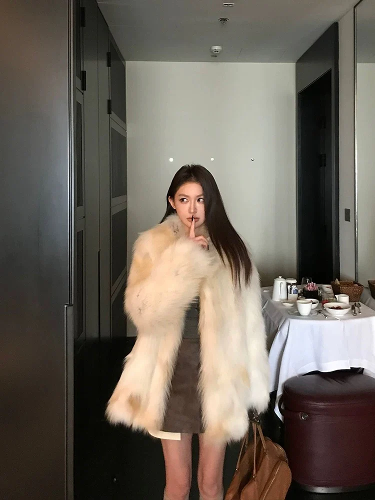 Statement Faux Fox Fur Coat – Mid-Length Fluffy Glam Jacket - Image 4