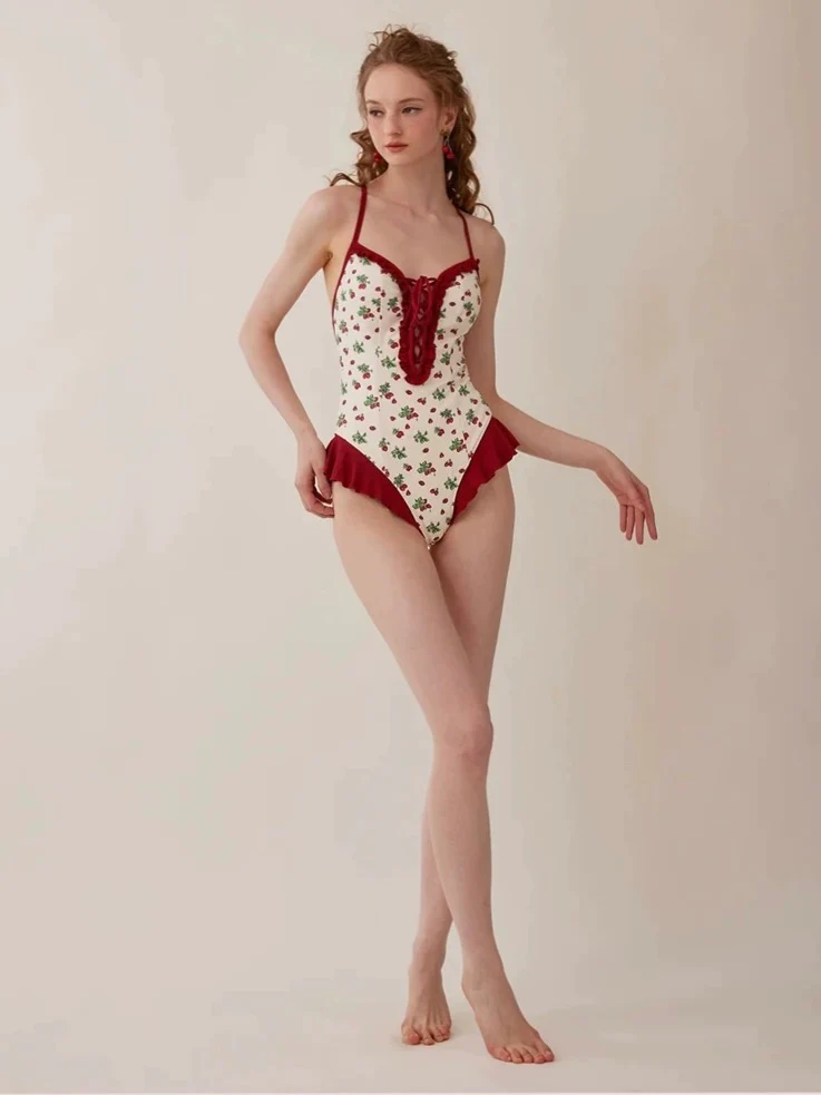 Strawberry cake. - Red Floral Swimsuit - Image 3