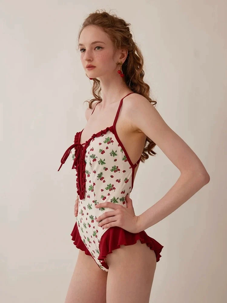 Strawberry cake. - Red Floral Swimsuit - Image 4