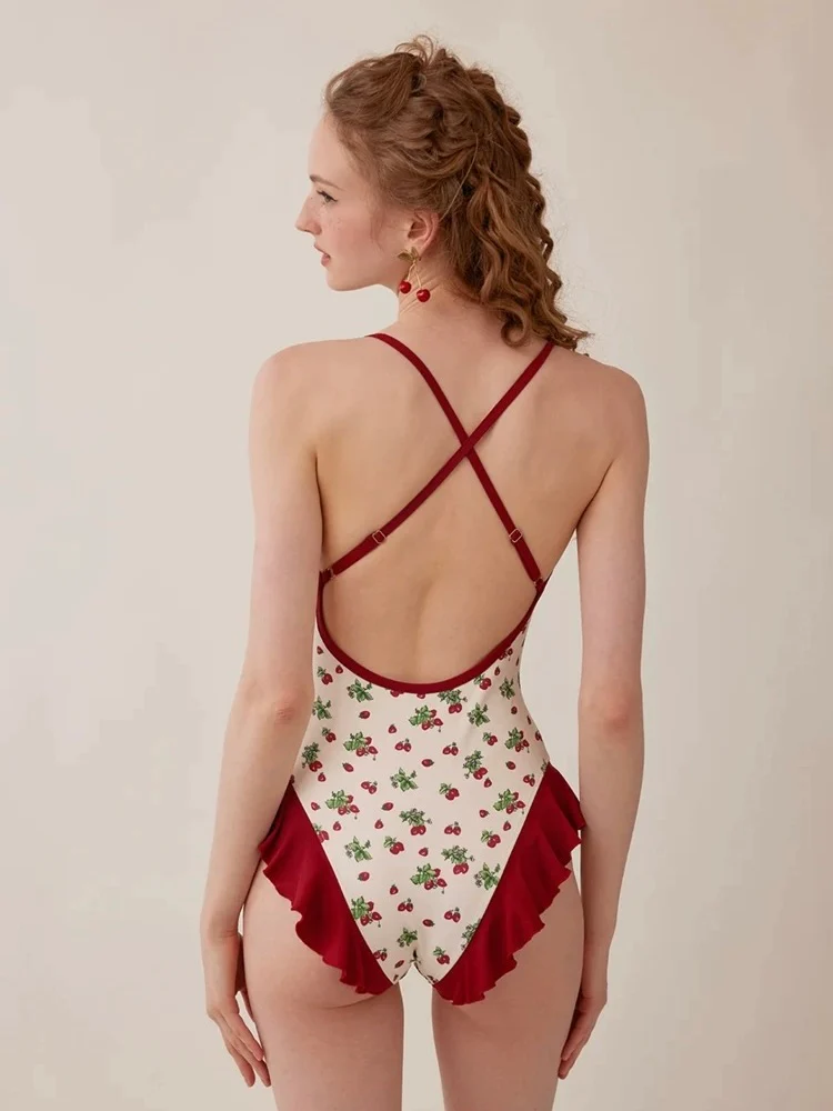 Strawberry cake. - Red Floral Swimsuit - Image 5