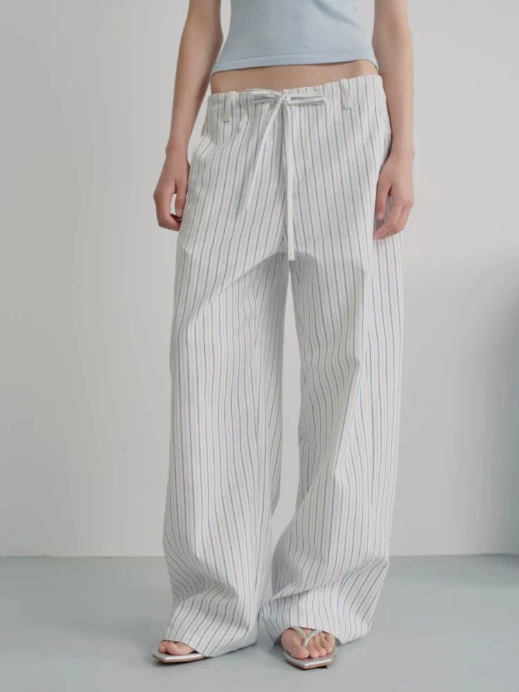 Striped Drawstring Wide-Leg Pants