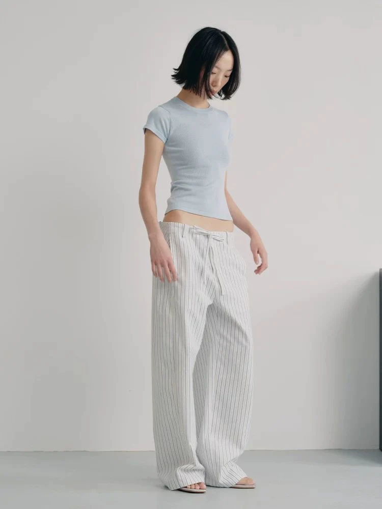 Striped Drawstring Wide-Leg Pants - Image 2